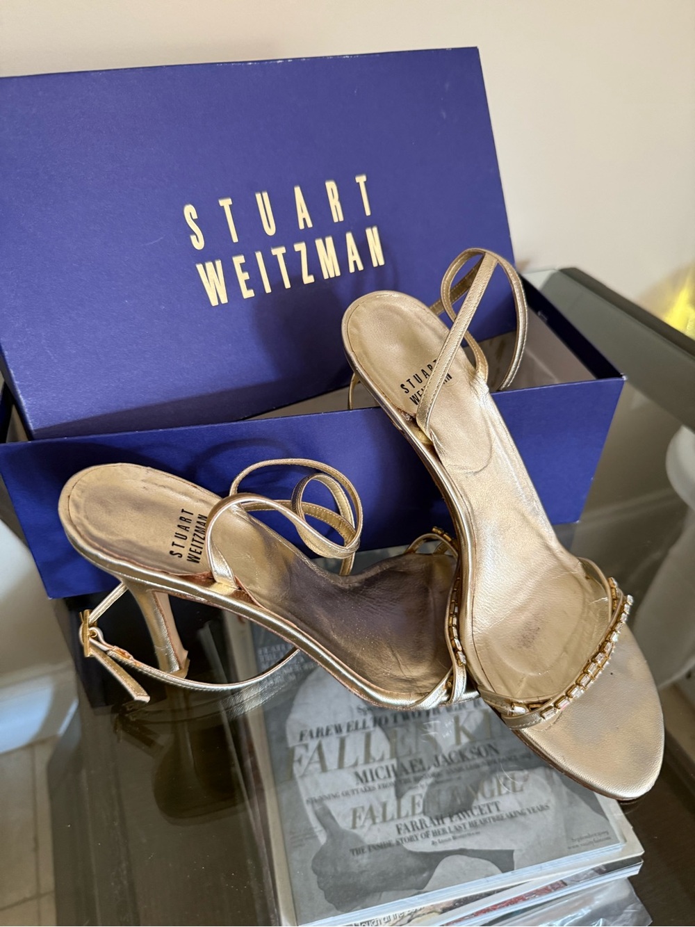 Stuart Weitzman Metallic Gold Low Slingback Heels